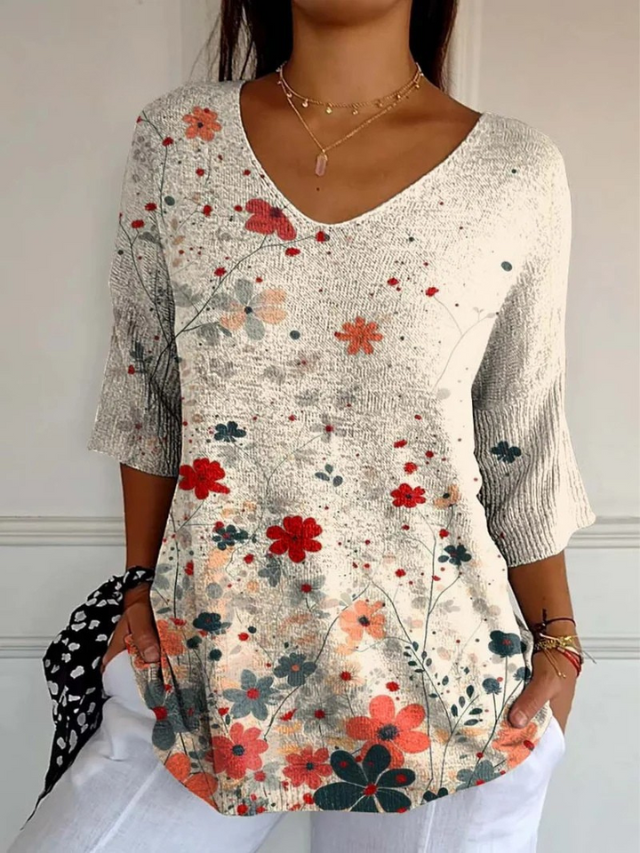 Pull décontracté en tricot à motif floral vintage pour femmess