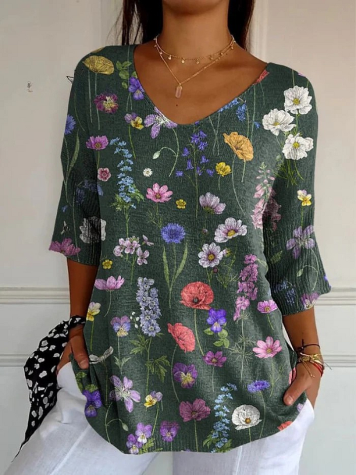 Pull en tricot décontracté à motif botanique printanier pour femmess