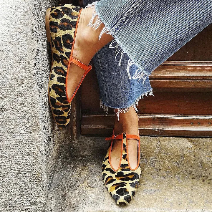 BALLERINES T-STRAP LEOPARD