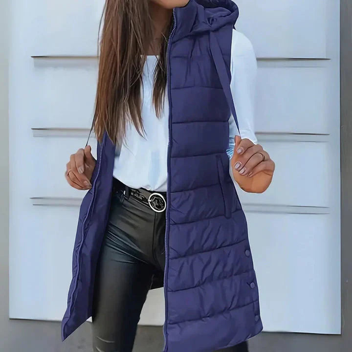 RAIN - Gilet long en duvet sans manches avec capuche
