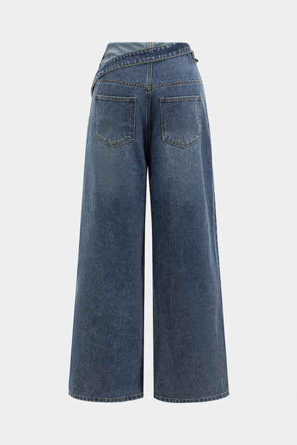 Charlie - Pantalon en denim à taille haute asymétrique – coupe large