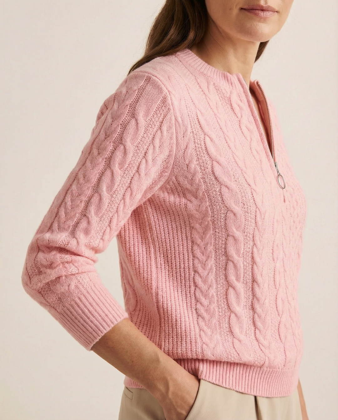 Pull à zip avant en tricot torsadé