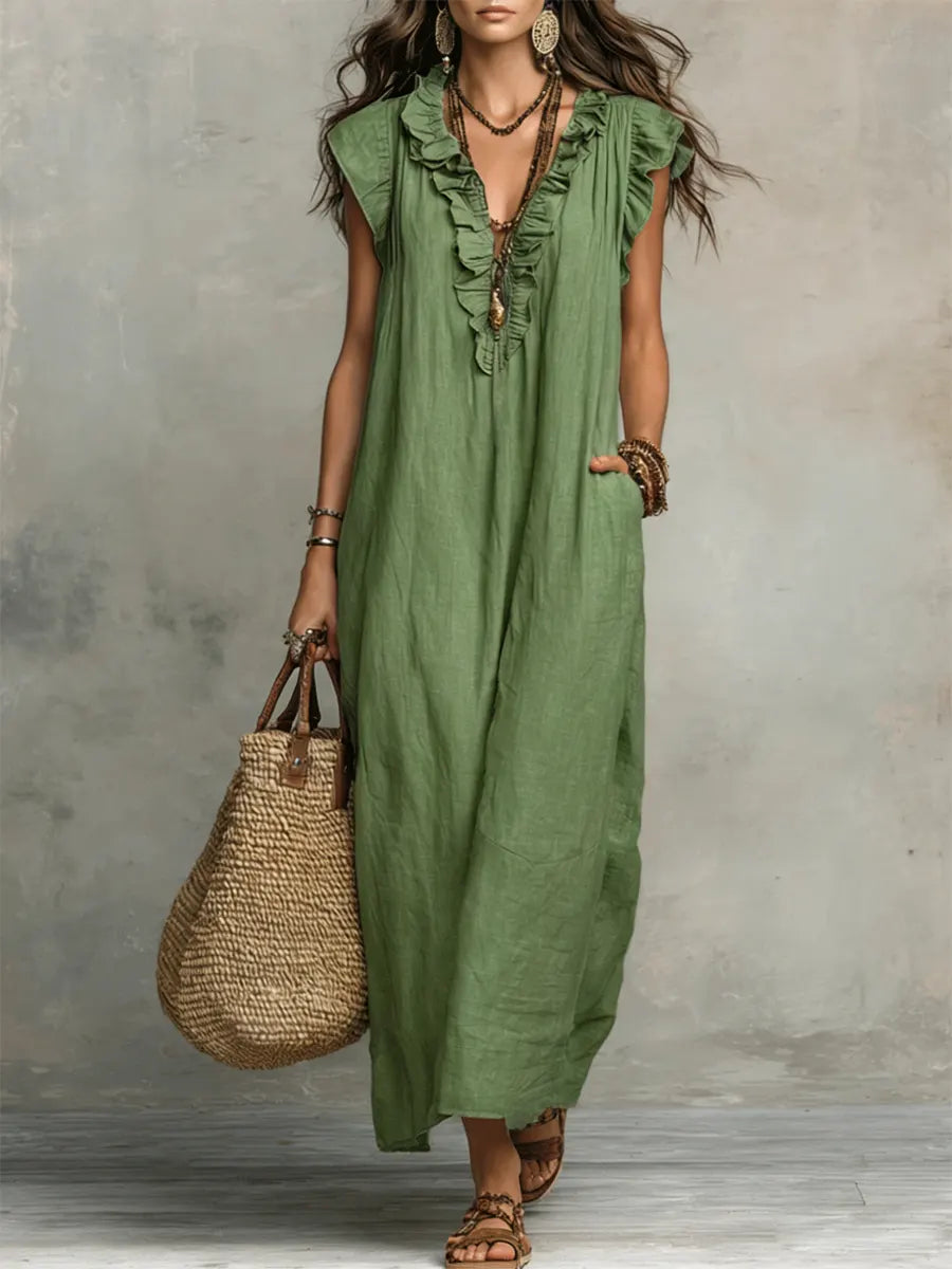 Corin - Robe longue bohème fluide en lin