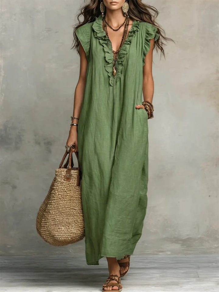 Corin - Robe longue bohème fluide en lin