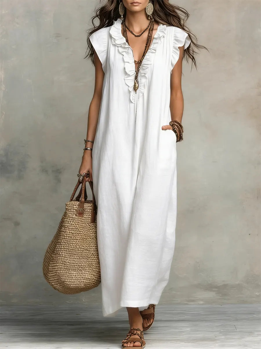 Corin - Robe longue bohème fluide en lin